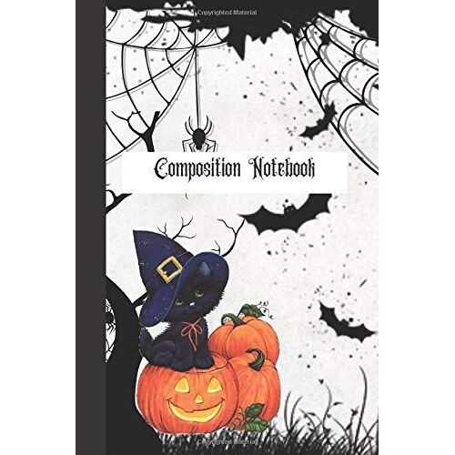 Halloween Composition Notebook: College Ruled Composition Book,Wide Rule Primary Journal,Halloween Print Notebooks,Notebook Black White Cat Notebook, Glossy Cover|Wide-Ruled Pages |Perfect Gift, Hallo