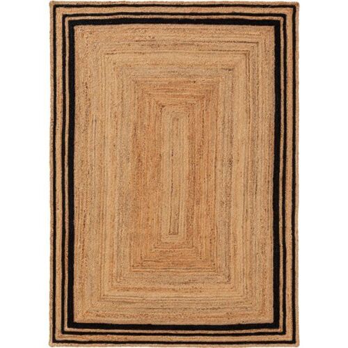 Tapis Poil Ras De Jute Jutta Noir 120x170 Cm - Tapis Poil Court Design Moderne Pour Salon