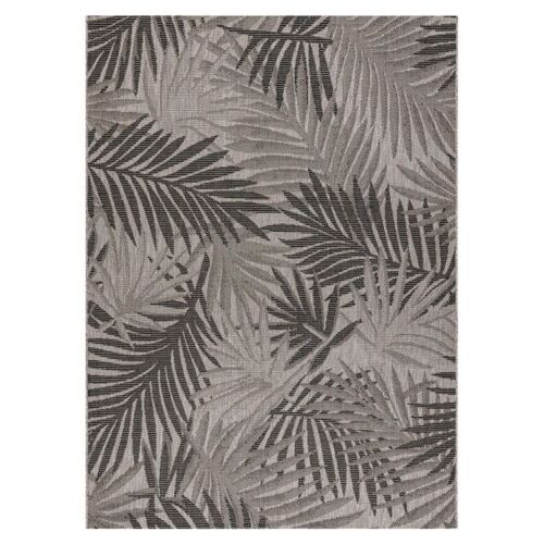 140x200 Cm Tapis En Corde Sizal Floorlux 20504 Feuilles Argentin / Noir Jungle