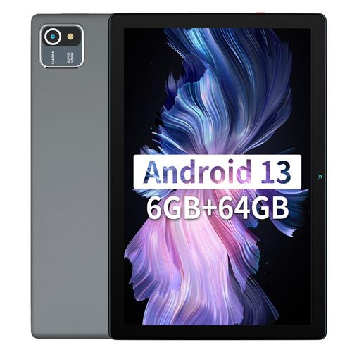 Tablette 10 Pouces, Android 13 Tablette avec 6 Go de RAM + 64 Go ROM + 128 Go SD Extension, 5000 mAh, Wi-FI, Double Caméra, Tablette Tactile avec Quad Core Processeur - Gris