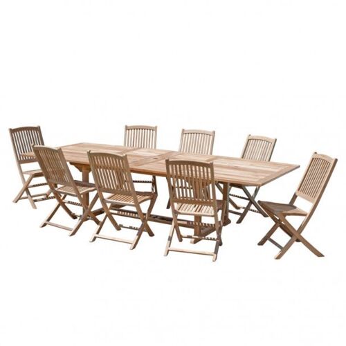 Harris - Salon De Jardin En Bois Teck 10/12 Pers. - 1 Table Rectangulaire Extensible 200/300120cm Et 8 Chaises
