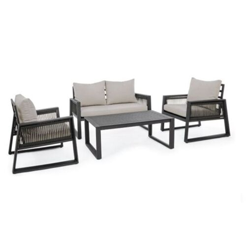 Canapé Extérieur Captiva Canapé+2 Fauteuils +Table Basse Anthracite