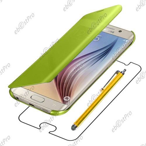 Ebeststar ® Housse Coque Etui View Clear Cover Miroir Pour Samsung Galaxy S6 Sm-G920f, G920, Couleur Jaune + Stylet + Film Protection D'écran
