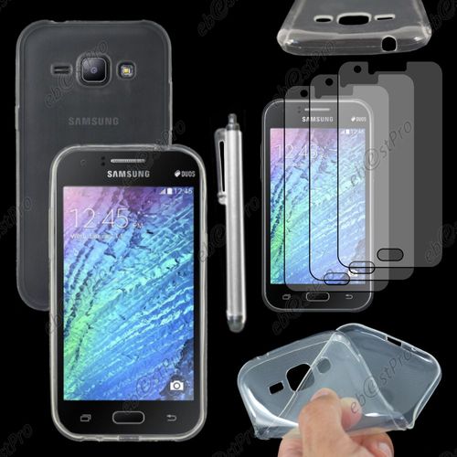 Ebeststar ® Housse Etui Coque Silicone Gel Tpu Souple Ultra Fine 0,5mm Pour Samsung Galaxy J1 Sm-J100f, Couleur Transparent + Stylet 3 Film