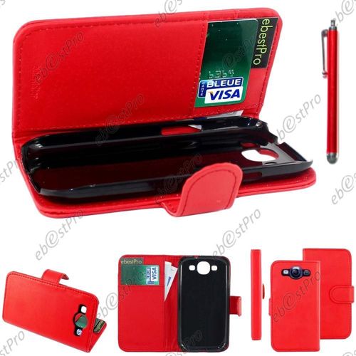 Ebeststar ® Housse Coque Etui Portefeuille Folio Book Livre Simili Cuir Pour Samsung Galaxy S3 I9300 I9305, Couleur Rouge + Stylet + Film Protection D'écran