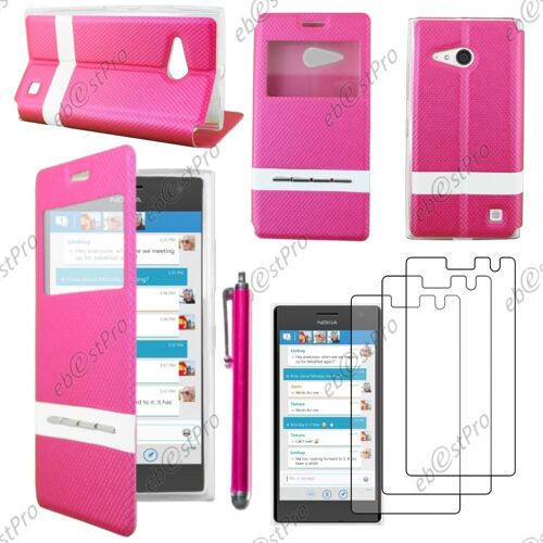 ebestStar ® Housse Coque Etui Smart View Cover type S-View Portefeuille Livre pour Nokia Lumia 735 730 dual, Couleur Rose + Stylet 3 Film
