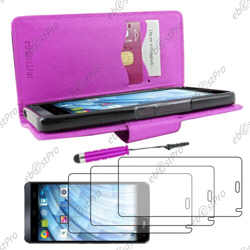 ebestStar ® Housse Coque Etui Portefeuille Folio book livre Simili Cuir pour Wiko Getaway, Couleur Violet + Mini Stylet 3 Film