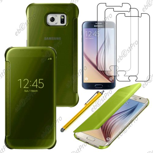 Ebeststar ® Housse Coque Etui View Clear Cover Miroir Pour Samsung Galaxy S6 Sm-G920f, G920, Couleur Jaune + Stylet 3 Film