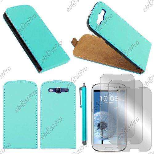 Ebeststar ® Housse Coque Etui En Pu Cuir À Rabat Ultra Fine (Slim Case) Pour Samsung Galaxy S3 I9300 I9305, Couleur Bleu + Stylet 3 Film