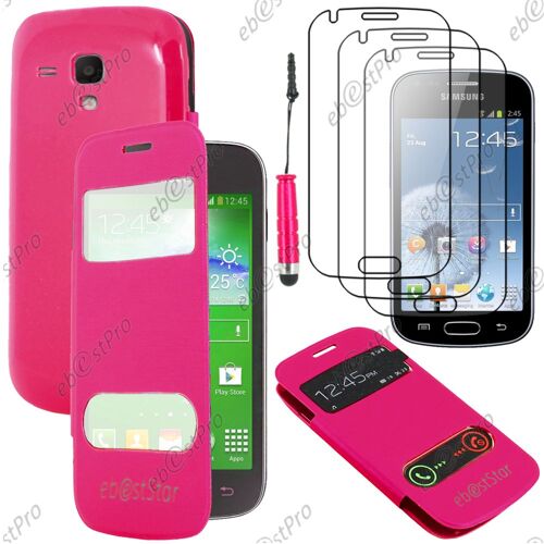 ebestStar ® Housse Coque Etui Smart View Cover type S-View Portefeuille Livre pour Samsung Galaxy Trend S7560, S Duos S7562, Couleur Rose + Mini Stylet 3 Film