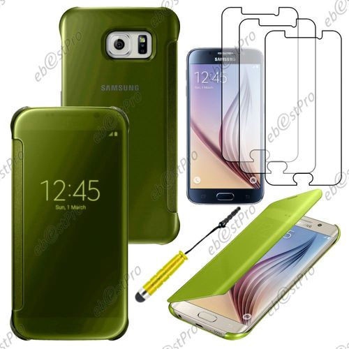 Ebeststar ® Housse Coque Etui View Clear Cover Miroir Pour Samsung Galaxy S6 Sm-G920f, G920, Couleur Jaune + Mini Stylet 3 Film