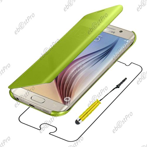Ebeststar ® Housse Coque Etui View Clear Cover Miroir Pour Samsung Galaxy S6 Sm-G920f, G920, Couleur Jaune + Mini Stylet + Film Protection D'écran