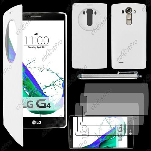 ebestStar ® Coque Etui FLIP VIEW COVER Housse Portefeuille Grande Fenêtre pour LG G4 H815, G4 Dual-LTE, Couleur Blanc + Stylet 3 Film