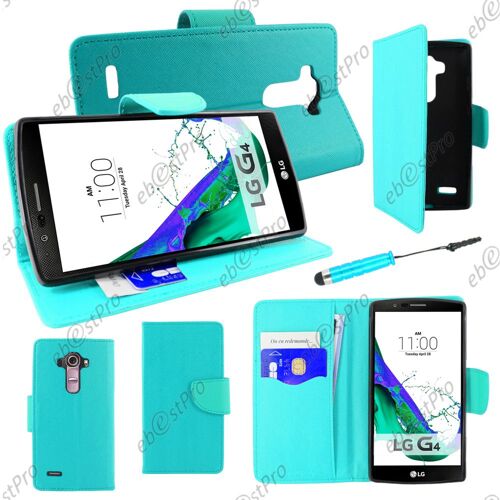 Ebeststar ® Housse Coque Etui Portefeuille Folio Book Livre Simili Cuir Pour Lg G4 H815, G4 Dual-Lte, Couleur Bleu + Mini Stylet + Film Protection D'écran