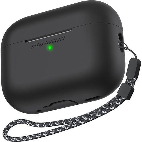 Noir-Coque AirPods Pro 2 Silicone Étui Protection AirPods Pro 2ème Génération avec Corde Anti-Rayures Antichoc Housse pour Apple AirPods Pro 2 2022 Étui de Chargement