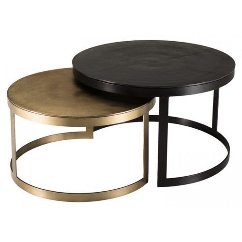 Lot De 2 Tables Basses 75 Et 65 Cm En Aluminium Doré Et Noir - Josy