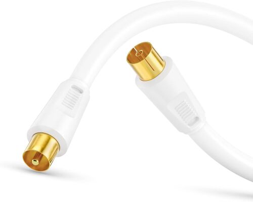 Câble d'antenne SAT Câble coaxial Câble satellite TV 5,00m avec ferrite,blindage quadruple,connecteur IEC sur connecteur IEC femelle,pour HDTV,récepteur,satellite,DAB,radio,blanc(Q805)