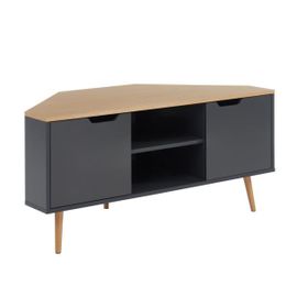 Lyna Meuble Tv D'angle - Style Industriel - Décor Chene Et Gris Anthracite - L 115 X P 55x H 53,5cm