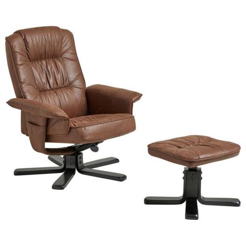 Fauteuil De Relaxation Charly Repose-Pieds Siège Pivotant Dossier Inclinable Assise Rembourrée Relax, Tissu Vintage Brun Pieds Noirs