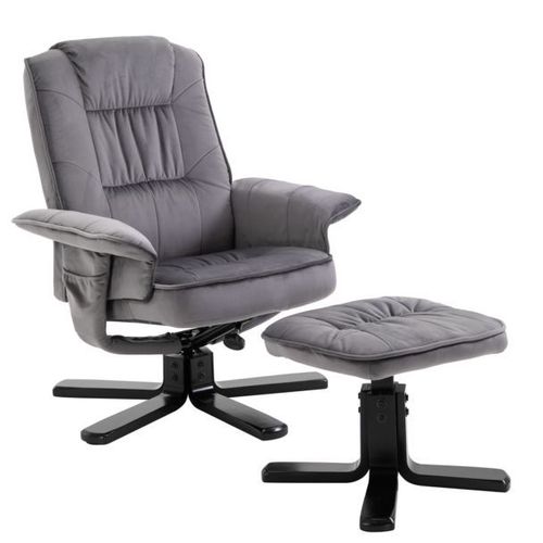 Fauteuil De Relaxation Charles Avec Repose-Pieds Pouf Si?Ge Pivotant Dossier Inclinable Assise Rembourr?E Relax, En Velours Gris