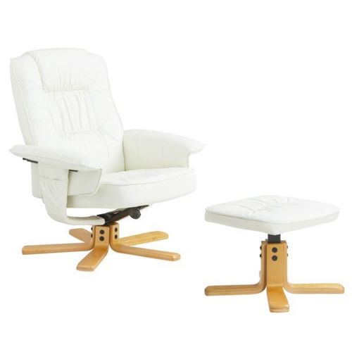 Fauteuil De Relaxation Charly Avec Repose-Pieds Pouf Siège Pivotant Dossier Inclinable Assise Rembourrée Relax, En Synthétique Blanc