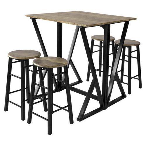 Set De 1 Table + 4 Chaises Ensemble Table De Bar Bistrot + 4 Tabourets Table Mange-Debout T - Sobuy Ogt24-N
