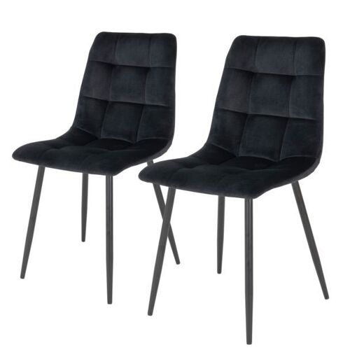Lot de 2 chaises 55x44x86 cm en tissu velours noir - GELLER