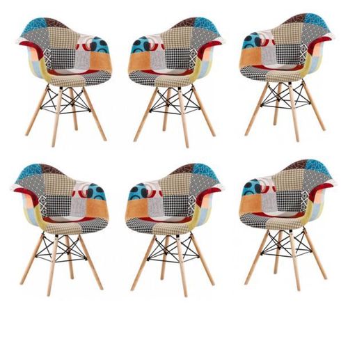 Fauteuil Patchwork Moda Eiffel - Tissu Rembourré Avec Pieds En Bois - Lot De 6