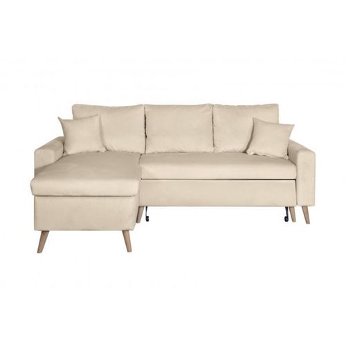 Canapé D'angle Maria Scandinave Velours Réversible Et Convertible Avec Coffre - Beige