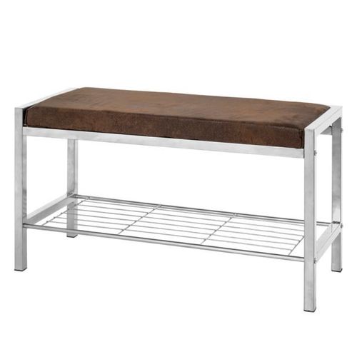 Banc À Chaussures 80x32x48 Cm En Tissu Marron Et Métal Chromé