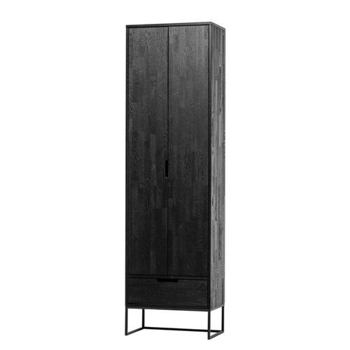 Buffet Haut 2 Portes 1 Tiroir 60x36x210 Cm En Bois De Frêne Noir - Yela