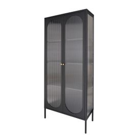 Vitrine 2 Portes 80x35x180 Cm En Verre Et Métal Noir