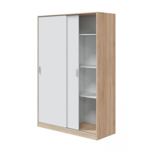 Armoire JULIA 2 portes coulissantes L120 x H200cm - Blanc / Bois