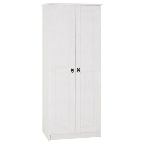Armoire Residencia En Pin Lasuré Blanc, Penderie Pour Vêtements Style Mexicain Avec 2 Portes