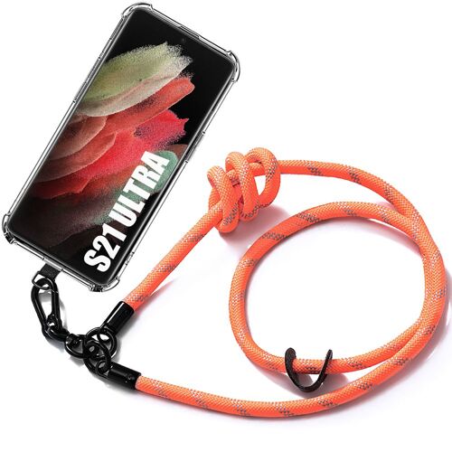 Coque Bandoulière pour Samsung Galaxy S21 Ultra - Protection Antichoc Anti-Rayures avec Bandoulière Robuste Orange - E.F.Connection