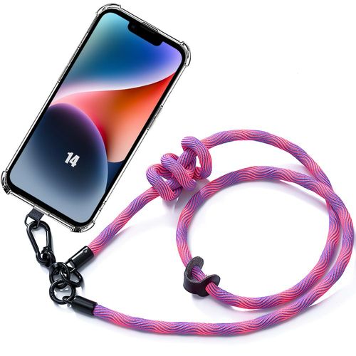 Coque Bandoulière Pour Iphone 14 Protection Antichoc Transparente Avec Bandoulière Rose - E.F.Connection