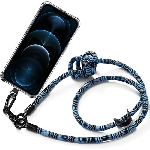 Coque Lanière Pour Iphone 12 Pro Max Transparent Antichoc Anti-Rayures Avec Lanière Amovible Bleu - E.F.Connection