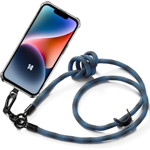 Coque Lanière Pour Iphone 14 Protection Coins Renforcés Anti-Rayures Avec Lanière Bleu - E.F.Connection