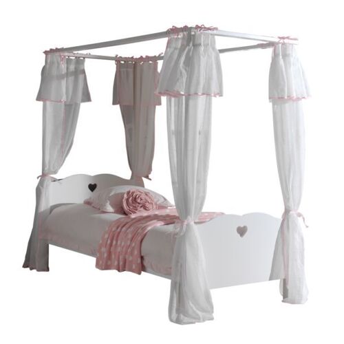 Vipack Amori Lit Simple Baldaquin 90x200cm Laqu Blanc + Rideau De Lit