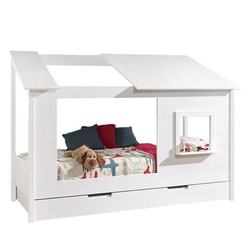Vipack Lio Lit Cabane 90x200cm + Set De Rideaux Blancs
