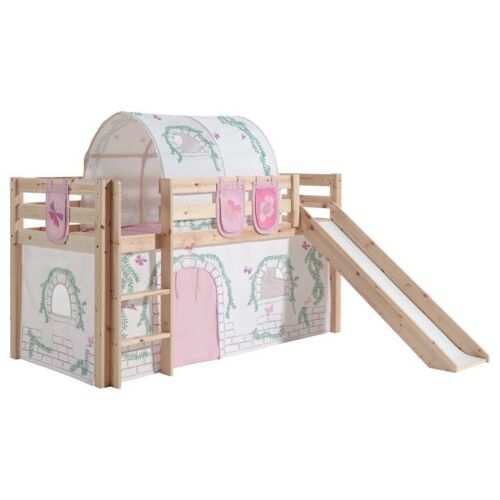 Vipack Pino Lit Compact Avec Toboggan Pin Massif + Rideau, Tunnel Et 3 Pochettes De Lit Birdy