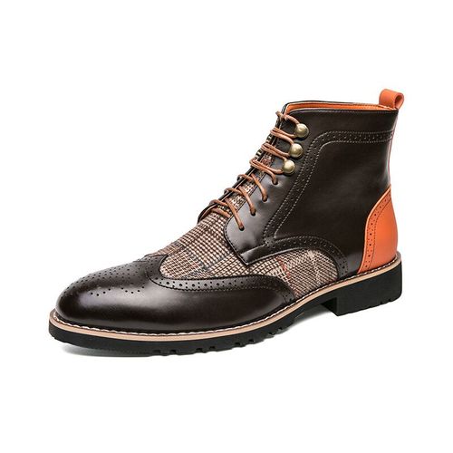 Chaussures Bottes De Luxe En Cuir Haut De Gamme Pour Hommevintagerétropatchworkbroguechaussures Formelles D'affairesde Mariage