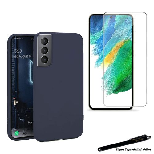 Coque de protection Bleu + Verre trempé pour Samsung Galaxy S21 FE avec Stylet Toproduits®