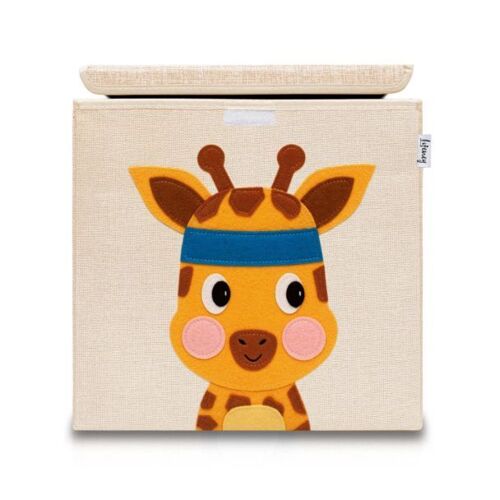 Lifeney 833113 Boîte de rangement "girafe" avec couvercle, Coffre à jouet, Coton, Lin, Coloré, 33 x 33 x 33 cm