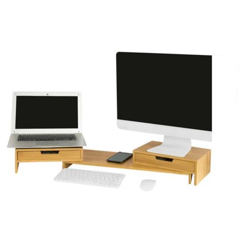 SoBuy® BBF04-N Support de Moniteur Écran Ergonomique Support pour Écran d'ordinateur Universal, Ordinateur Portable ou écran TV Réhausseur d'écran en Bambou avec Longueur et Angle Réglables