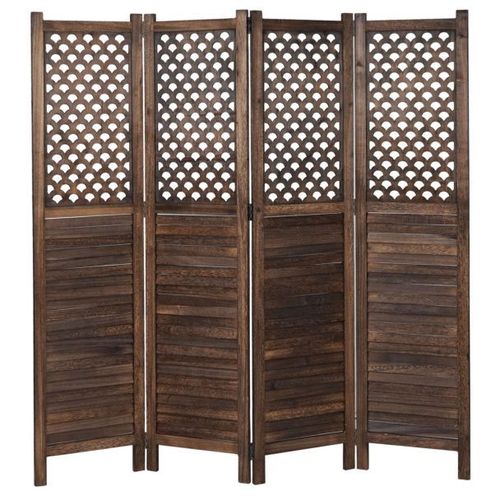 Paravent HWC-A84, paroi de séparation, protection visuelle, ornaments 170 x 161 cm   brun