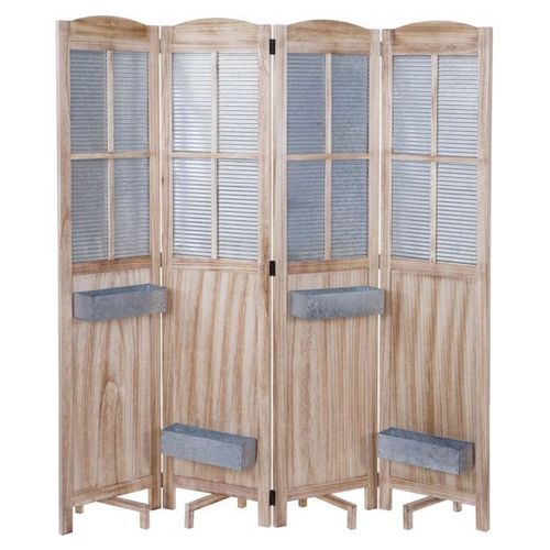 Paravent HWC-D26, cloison de séparation avec jardinières, en bois et métal, 170x161x29 cm