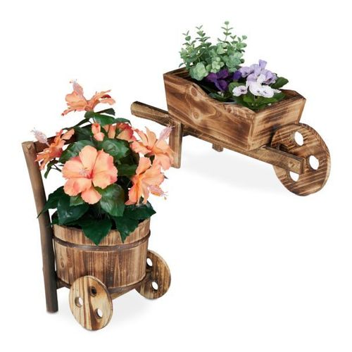 Relaxdays Brouette À Plantes De 2 Décor De Jardin Bois Chariot À Fleurs Décoration Vintage