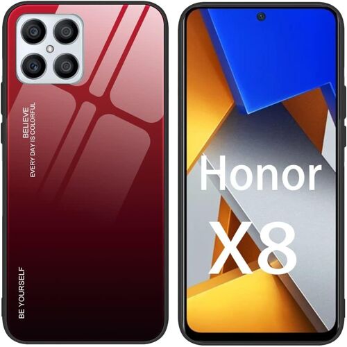 Etui Rigide En Verre Degrade Pour Honor X8, Coque Arriere En Armure De Protection Housse, 5 Red