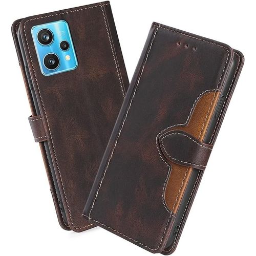 Housse Pour Telephone Realme 9 Pro+(Realme 9 Pro Plus) Etui, Pu/Tpu Retourner Cuir Coque Magnetique Portefeuille, Marron
